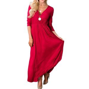 Three-quarter sleeve crossover top maxi dress